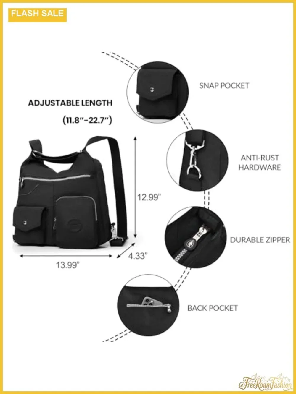 Large Nylon Hobo Purse Shoulder Crossbody Bag Convertible Backpack with RFID